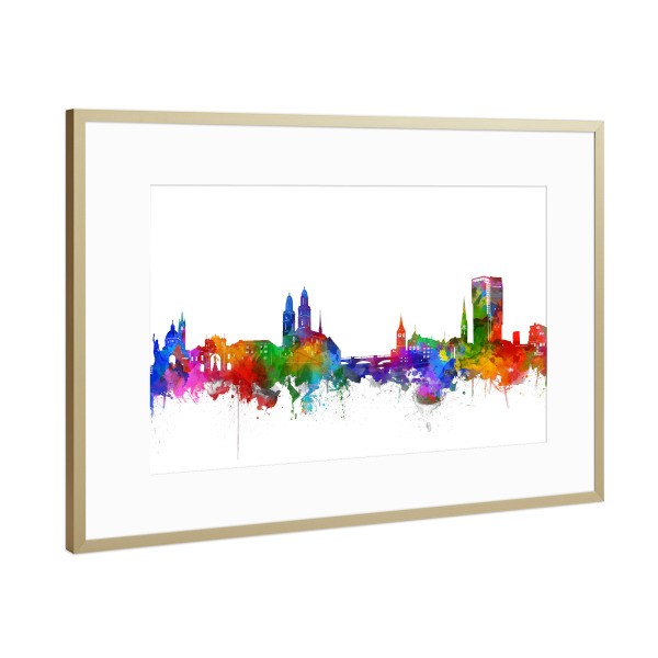 Poster mit Rahmen Gold "Zurich city skyline watercolor" artboxONE - Städte,Städte / Zürich - Zurich,Zürich,Schweiz,Switzerland,Skyline