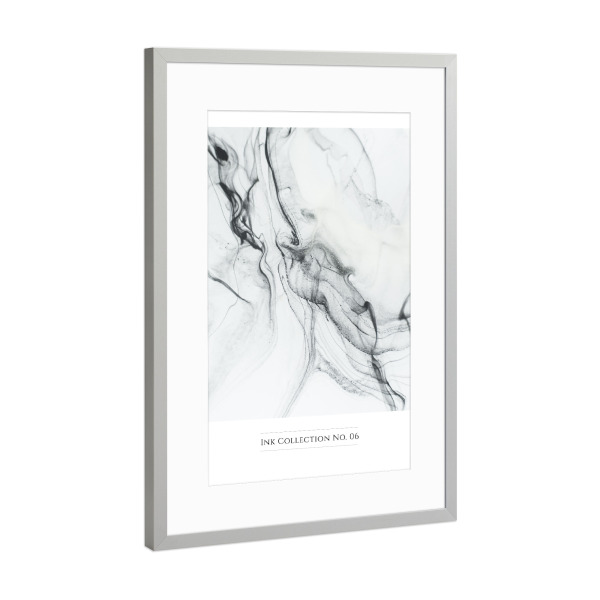 Poster mit Rahmen Silber "INK COLLECTION SIX" artboxONE - Abstrakt,Schwarzweiß,Marmor - Smoky,Smoky ink