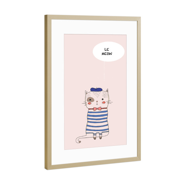 Poster mit Rahmen Gold "Le meow" artboxONE - Für Kinder,Tiere - Katze,Cat