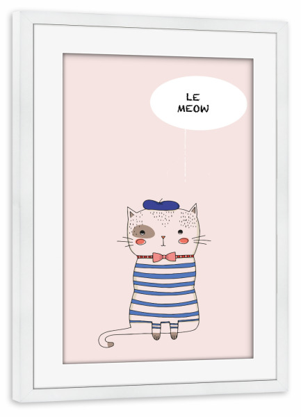 Poster mit Rahmen weiß "Le meow" artboxONE - Für Kinder,Tiere - Katze,Cat