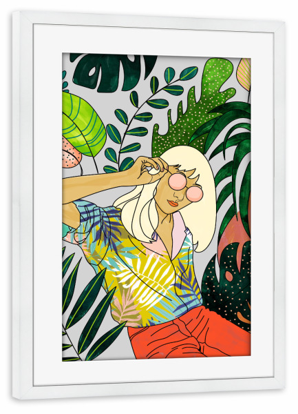 Poster mit Rahmen weiß "Spring Break" artboxONE - Menschen - Tropical,Woman