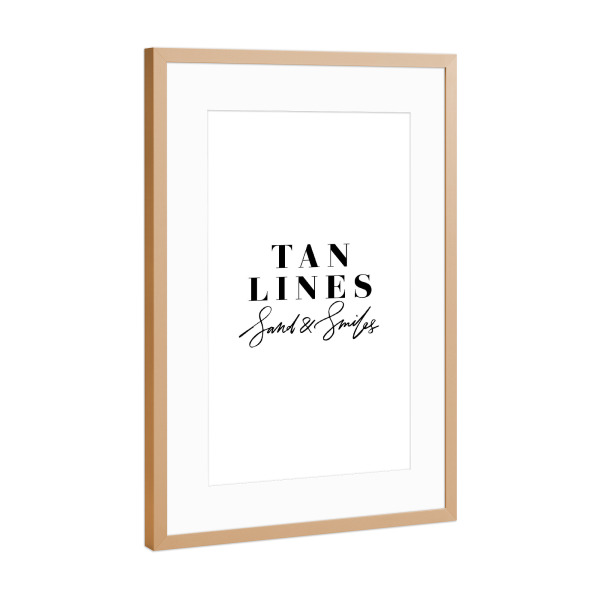 Poster mit Rahmen Kupfer "Tan Lines Sand & Smiles" artboxONE - Typografie,Schwarzweiß,Reise / Strand und Meer - Summer,Tan lines,Beach