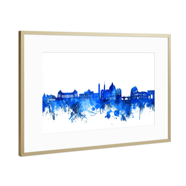 Poster mit Rahmen Gold "Rome city skyline blue" artboxONE - Städte / Rom - Rome
