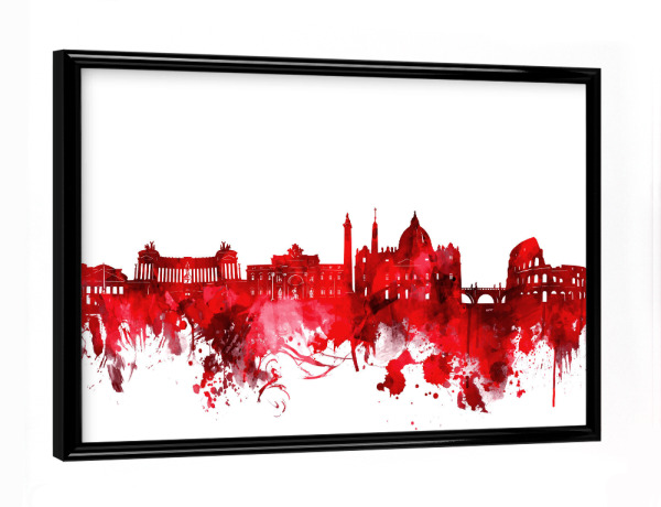 Poster mit schwarzem Rahmen "Rome city skyline red" artboxONE - Städte / Rom - Rome,Watercolor