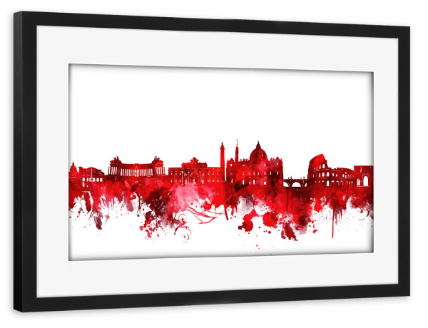 Poster mit Rahmen schwarz "Rome city skyline red" artboxONE - Städte / Rom - Rome,Watercolor