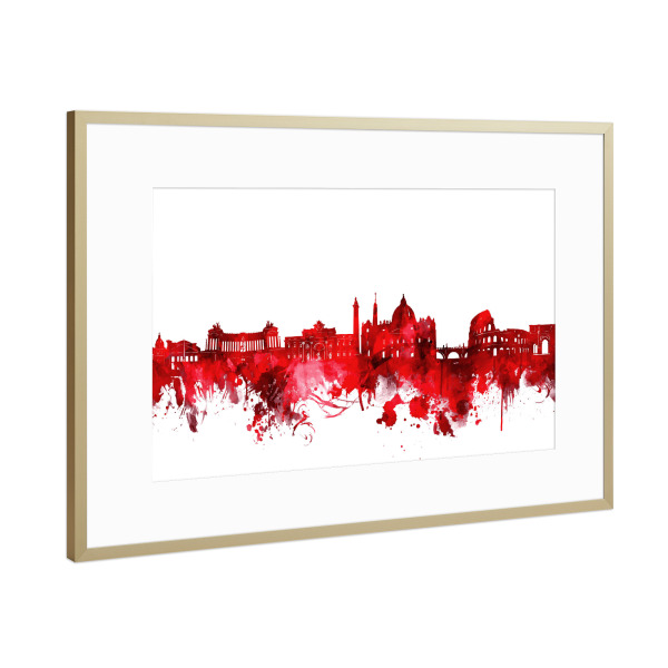 Poster mit Rahmen Gold "Rome city skyline red" artboxONE - Städte / Rom - Rome,Watercolor
