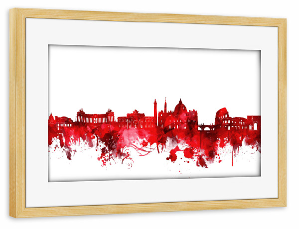 Poster mit Rahmen kiefer "Rome city skyline red" artboxONE - Städte / Rom - Rome,Watercolor