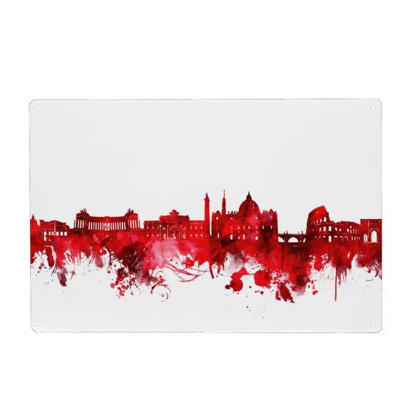 Holzbild "Rome city skyline red" artboxONE - Städte / Rom - Rome,Watercolor