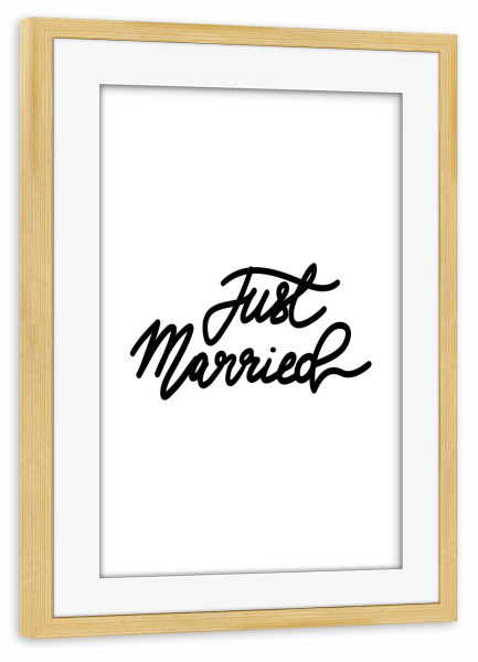 Poster mit Rahmen kiefer "Just married!" artboxONE - Schwarzweiß,Liebe - Just married,Wedding