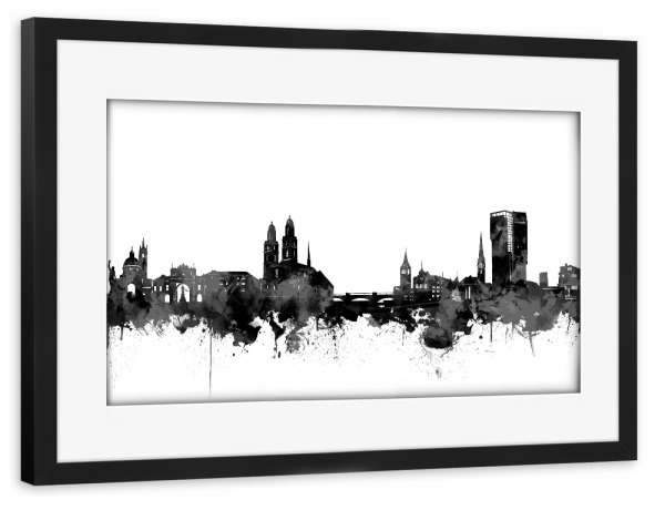 Poster mit Rahmen schwarz "Zurich skyline black and white" artboxONE - Schwarzweiß,Städte / Zürich - Zurich,Zurich switzerland