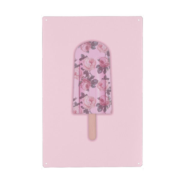 Metall Poster "Floral Pink Popsicle" artboxONE - Floral,Essen & Trinken - Flower,Popsicle,Ice cream,Eis,Eiscreme,Blume - Blechschild