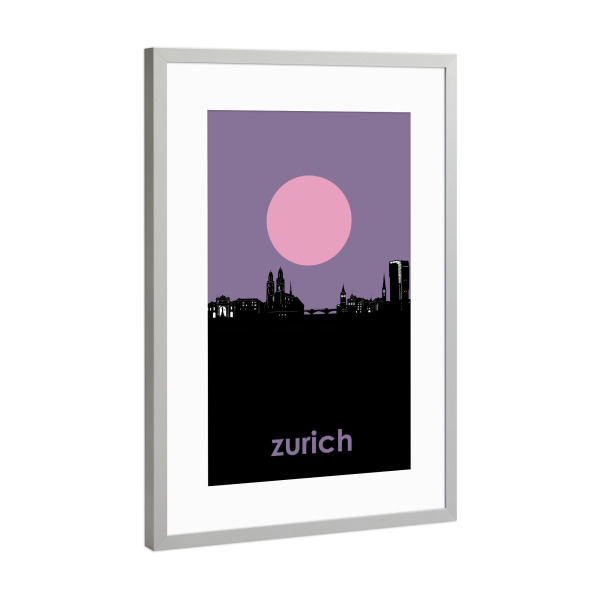 Poster mit Rahmen Silber "Zurich skyline minimalism" artboxONE - Städte,Städte / Zürich - Zurich,Zürich,Schweiz,Switzerland,Skyline