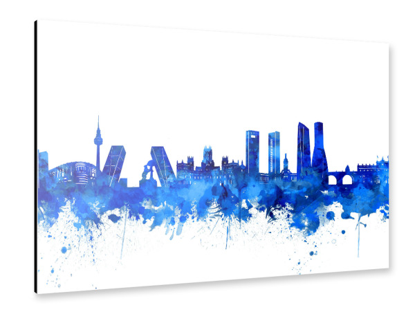 Alu-Dibond "Madrid city skyline blue" 30x20 cm artboxONE