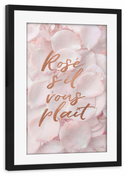 Poster mit Rahmen schwarz "Rosé, s'il vous plaît" artboxONE - Typografie,Floral - Rosè,Gold,Flower,Blume,S'il,Vous,Plait