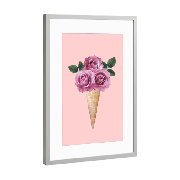 Poster mit Rahmen Silber "Floral Ice Cream" artboxONE - Floral,Essen & Trinken - Flower,Icecream,Blume,Ice,Eis,Eiscreme