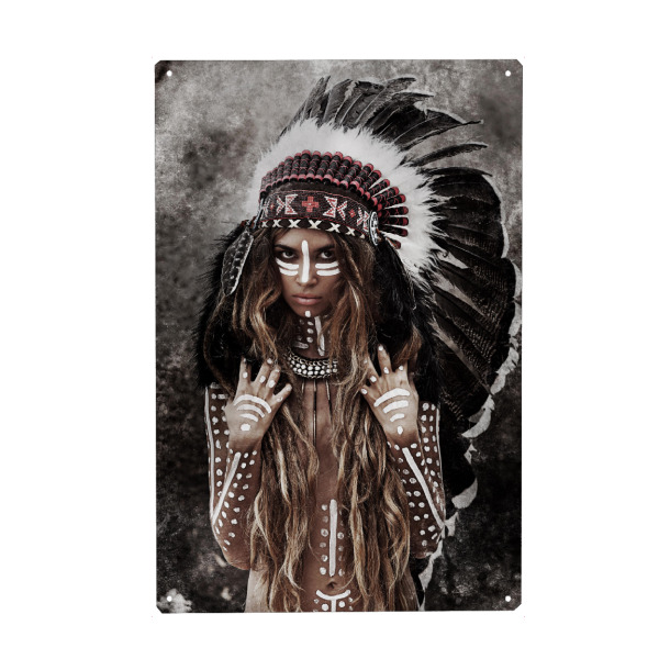 Metall Poster "Huntress" artboxONE - Menschen - Huntress,Jägerin,Indianer,Indianerin,Native american - Blechschild