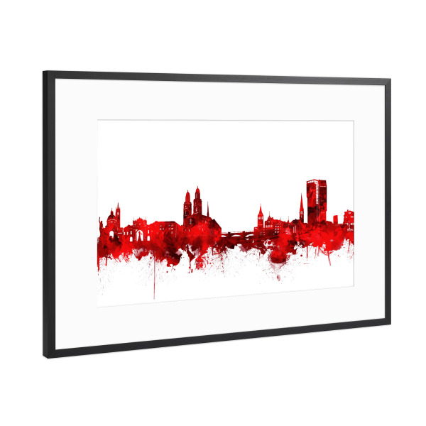 Poster mit Rahmen Schwarz (Metallic) "Zurich city skyline red" artboxONE - Städte,Städte / Zürich - Zurich,Zürich,Schweiz,Switzerland,Skyline