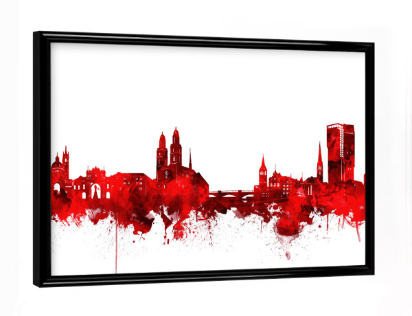 Poster mit schwarzem Rahmen "Zurich city skyline red" artboxONE - Städte,Städte / Zürich - Zurich,Zürich,Schweiz,Switzerland,Skyline