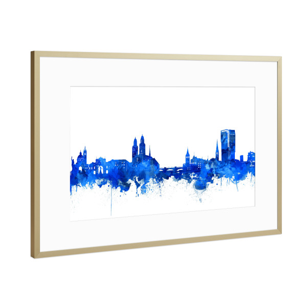 Poster mit Rahmen Gold "Zurich city skyline blue" artboxONE - Städte,Städte / Zürich - Zurich,Zürich,Schweiz,Switzerland,Skyline