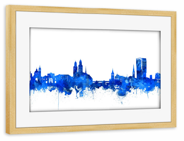 Poster mit Rahmen kiefer "Zurich city skyline blue" artboxONE - Städte,Städte / Zürich - Zurich,Zürich,Schweiz,Switzerland,Skyline