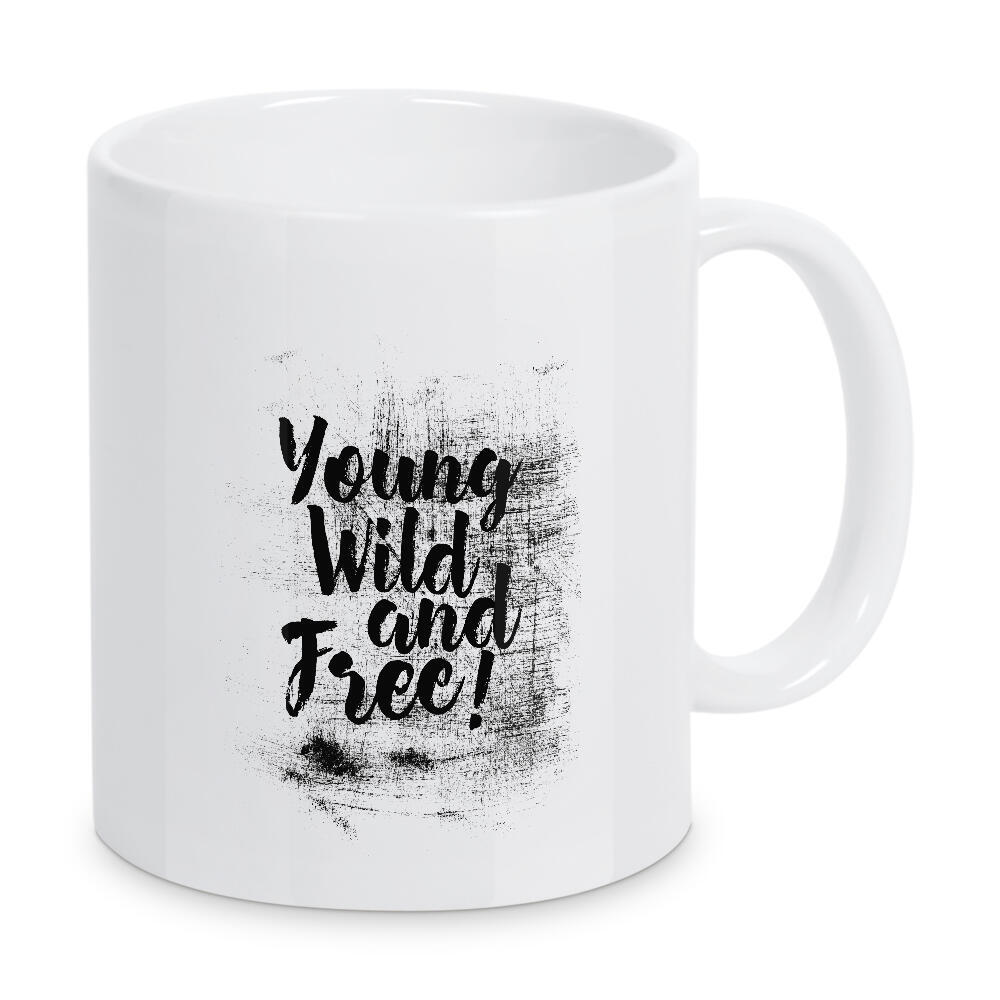 Tasse "Young, wild & free!" artboxONE - Typografie,Abstrakt,Schwarzweiß