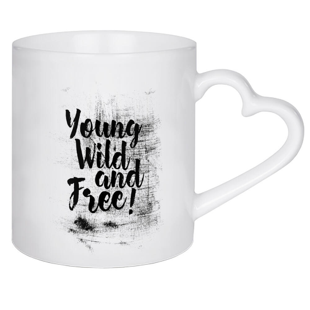 Herztasse "Young, wild & free!" artboxONE - Typografie,Abstrakt,Schwarzweiß