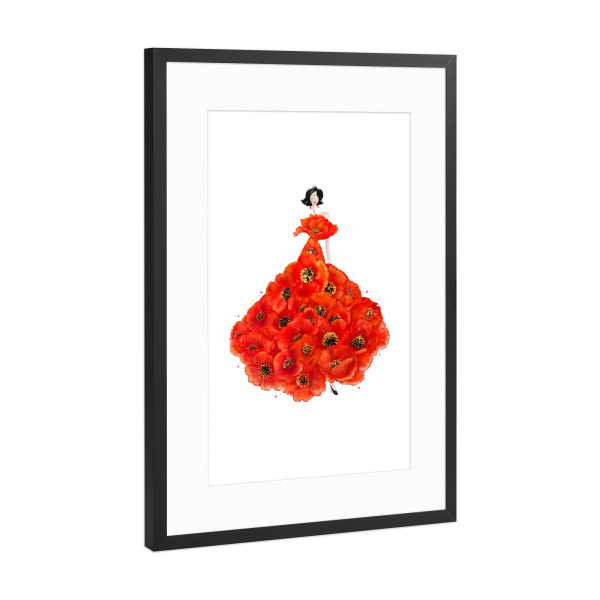 Poster mit Rahmen Schwarz (Metallic) "Fashion poppies" artboxONE - Floral,Fashion - Dress,Flower,Blume,Girl,Woman