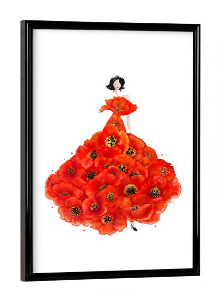 Poster mit schwarzem Rahmen "Fashion poppies" artboxONE - Floral,Fashion - Dress,Flower,Blume,Girl,Woman