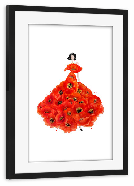Poster mit Rahmen schwarz "Fashion poppies" artboxONE - Floral,Fashion - Dress,Flower,Blume,Girl,Woman