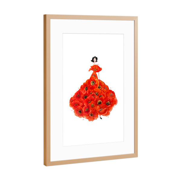 Poster mit Rahmen Kupfer "Fashion poppies" artboxONE - Floral,Fashion - Dress,Flower,Blume,Girl,Woman
