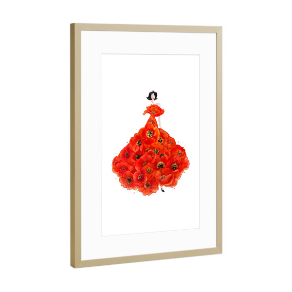 Poster mit Rahmen Gold "Fashion poppies" artboxONE - Floral,Fashion - Dress,Flower,Blume,Girl,Woman