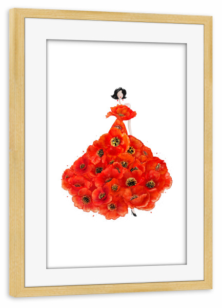 Poster mit Rahmen kiefer "Fashion poppies" artboxONE - Floral,Fashion - Dress,Flower,Blume,Girl,Woman