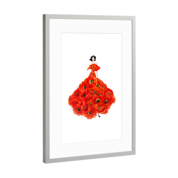 Poster mit Rahmen Silber "Fashion poppies" artboxONE - Floral,Fashion - Dress,Flower,Blume,Girl,Woman