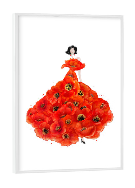 Poster mit weißem Rahmen "Fashion poppies" artboxONE - Floral,Fashion - Dress,Flower,Blume,Girl,Woman