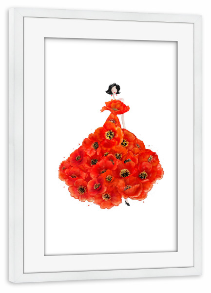 Poster mit Rahmen weiß "Fashion poppies" artboxONE - Floral,Fashion - Dress,Flower,Blume,Girl,Woman