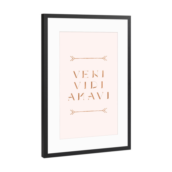 Poster mit Rahmen Schwarz (Metallic) "Veni Vidi Amavi" artboxONE - Typografie,Liebe - Rose gold,Latin,Love,Veni,Vidi,Amavi