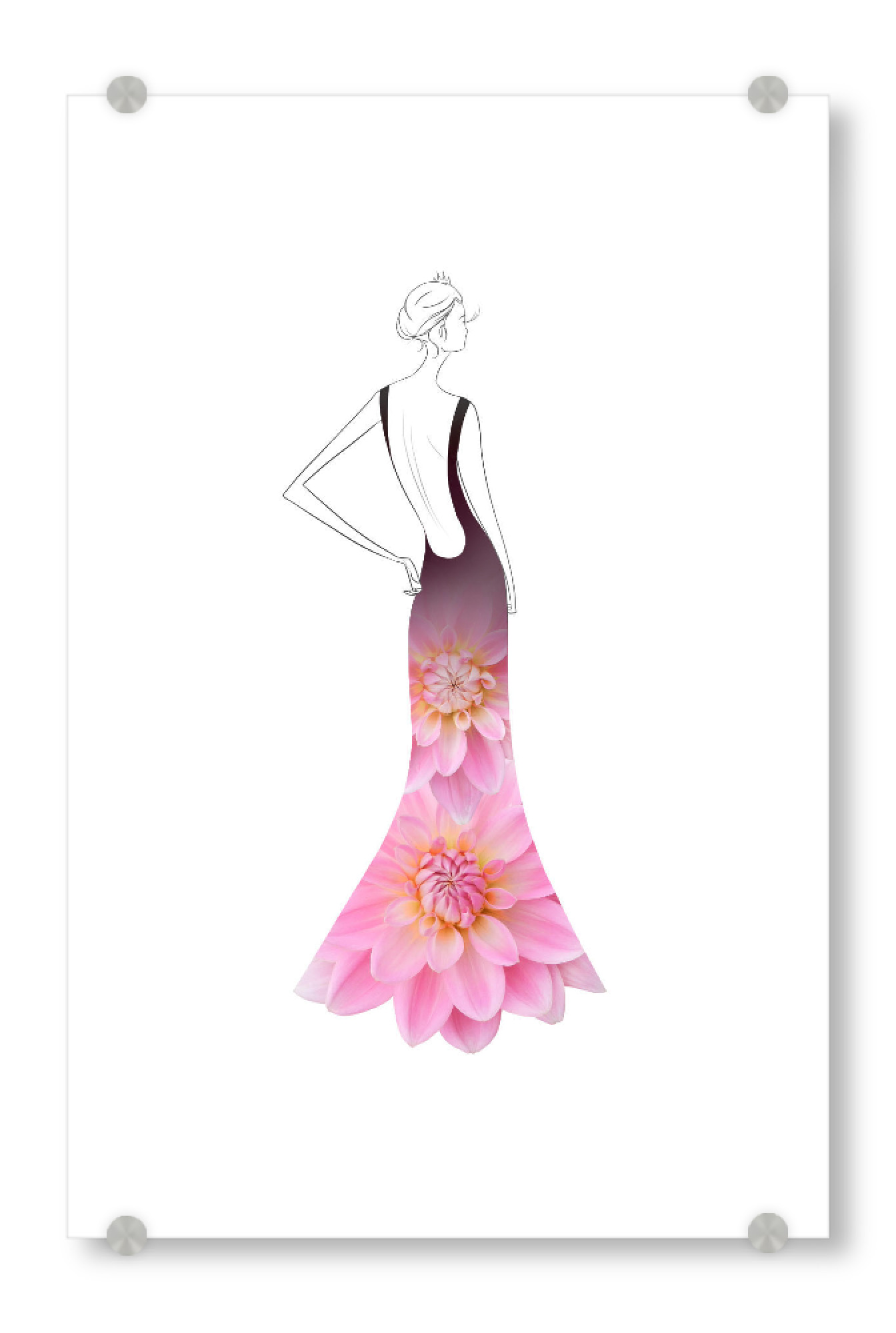Acrylglasbild "Fashion dahlias" artboxONE - Floral,Fashion - Flowers,Dahlia,Blume,Dress,Girl,Woman