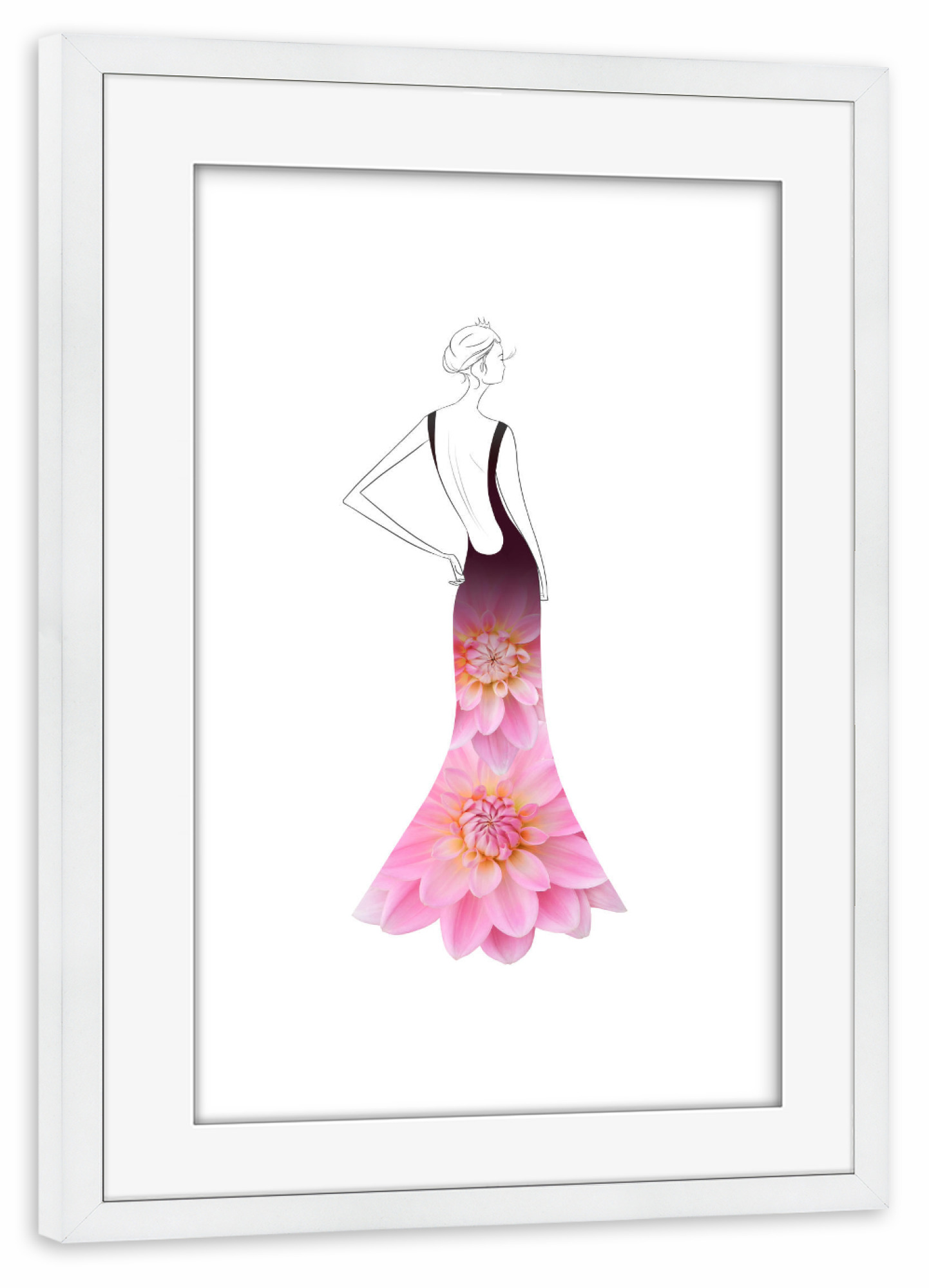 Poster mit Rahmen weiß "Fashion dahlias" artboxONE - Floral,Fashion - Flowers,Dahlia,Blume,Dress,Girl,Woman