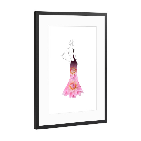 Poster mit Rahmen Schwarz (Metallic) "Fashion dahlias" artboxONE - Floral,Fashion - Flowers,Dahlia,Blume,Dress,Girl,Woman