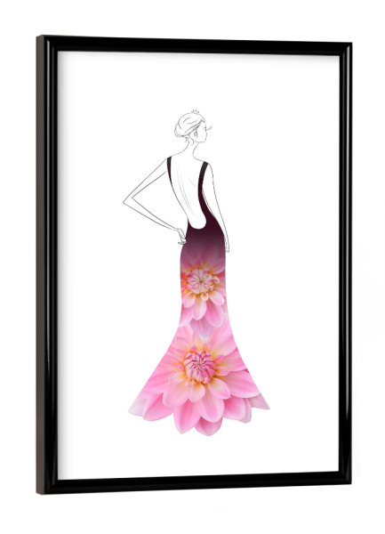 Poster mit schwarzem Rahmen "Fashion dahlias" artboxONE - Floral,Fashion - Flowers,Dahlia,Blume,Dress,Girl,Woman