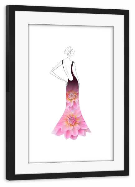 Poster mit Rahmen schwarz "Fashion dahlias" artboxONE - Floral,Fashion - Flowers,Dahlia,Blume,Dress,Girl,Woman