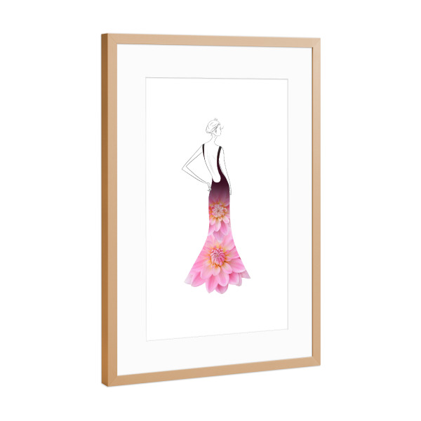 Poster mit Rahmen Kupfer "Fashion dahlias" artboxONE - Floral,Fashion - Flowers,Dahlia,Blume,Dress,Girl,Woman