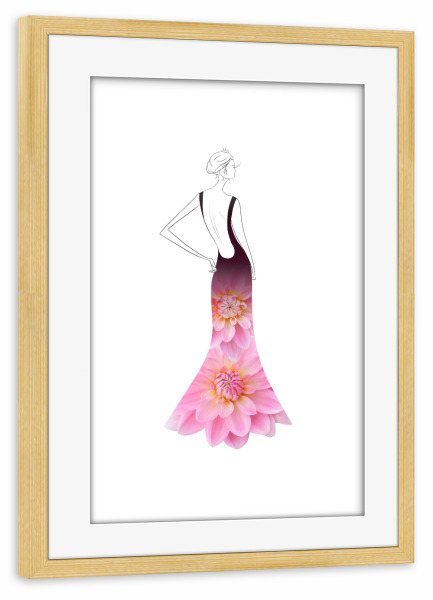 Poster mit Rahmen kiefer "Fashion dahlias" artboxONE - Floral,Fashion - Flowers,Dahlia,Blume,Dress,Girl,Woman