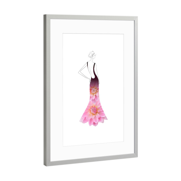 Poster mit Rahmen Silber "Fashion dahlias" artboxONE - Floral,Fashion - Flowers,Dahlia,Blume,Dress,Girl,Woman