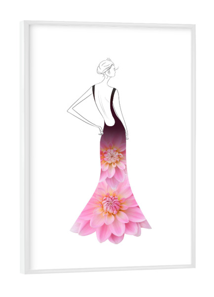Poster mit weißem Rahmen "Fashion dahlias" artboxONE - Floral,Fashion - Flowers,Dahlia,Blume,Dress,Girl,Woman