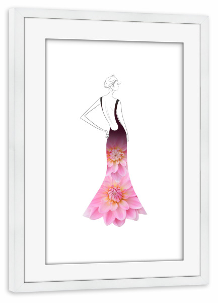 Poster mit Rahmen weiß "Fashion dahlias" artboxONE - Floral,Fashion - Flowers,Dahlia,Blume,Dress,Girl,Woman