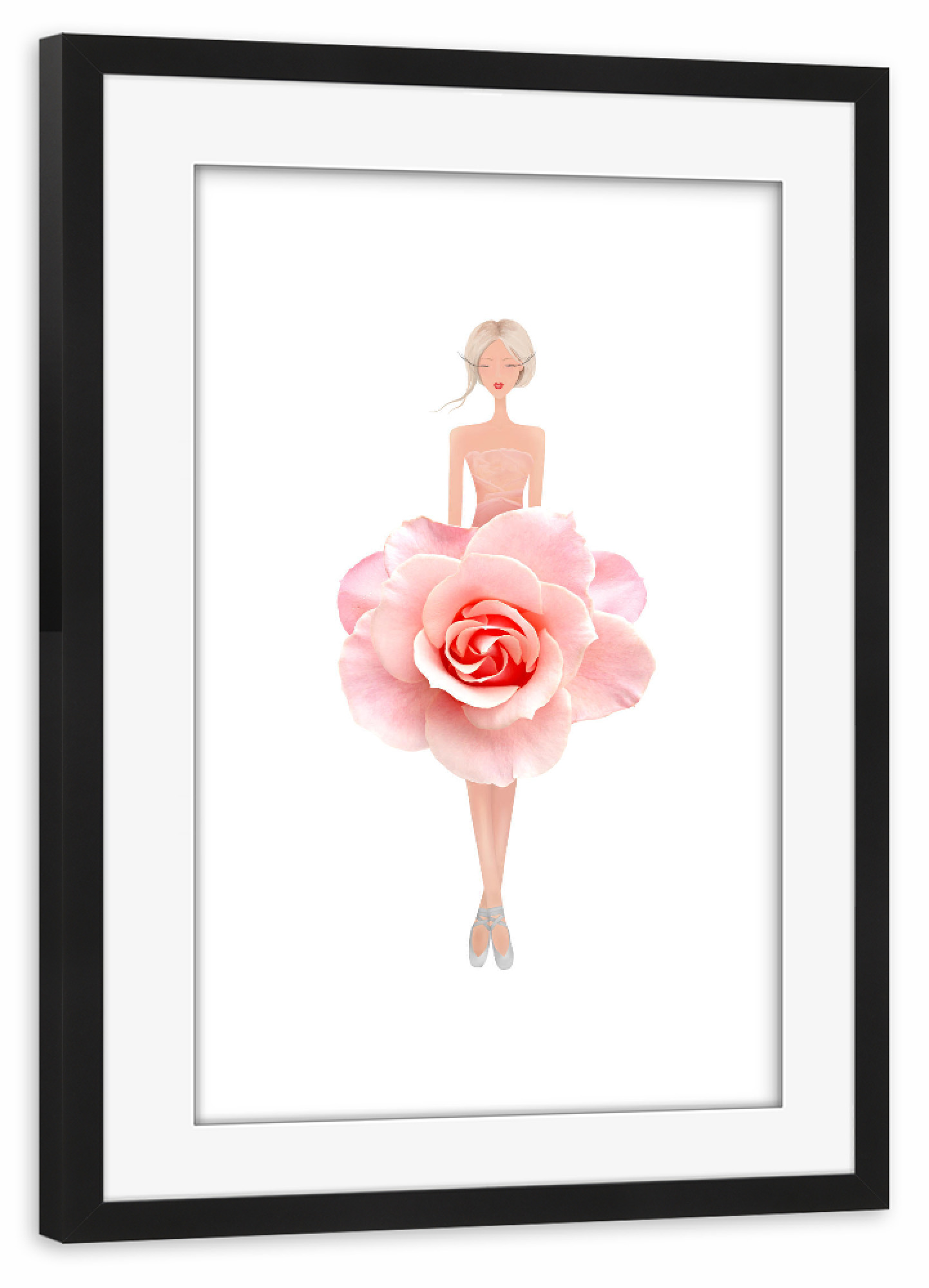 Poster mit Rahmen schwarz "Fashion pink rose" artboxONE - Floral,Fashion - Rose,Flowers,Ballet,Ballerina,Blume