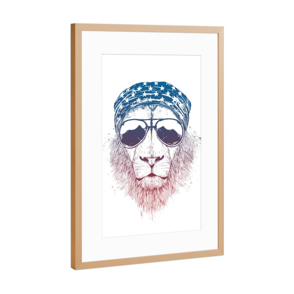 Poster mit Rahmen Kupfer "Wild lion" artboxONE - Tiere,Lustig - Lion,Sunglasses,Summer