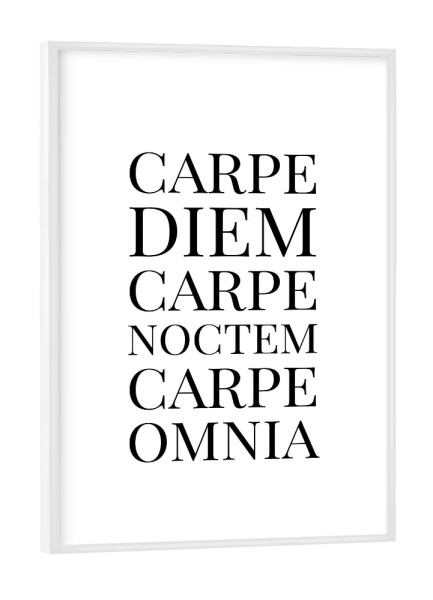 Poster mit weißem Rahmen "Carpe Diem Carpe Noctem" artboxONE - Typografie,Schwarzweiß - Carpe,Diem,Noctem,Omnia