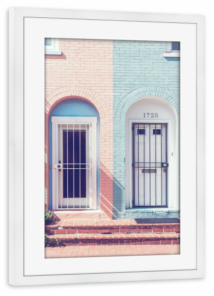 Poster mit Rahmen weiß "Pink and Blue Doors" artboxONE - Architektur - Door,Tür,Architecture,Architektur